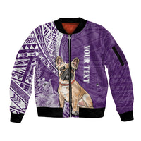 Personalised Polynesian Pacific Bulldog Sleeve Zip Bomber Jacket With Violet Hawaii Tribal Tattoo Patterns - Wonder Print Shop