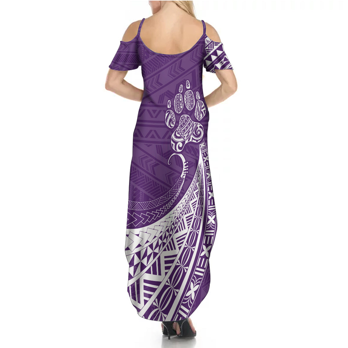 Personalised Polynesian Pacific Bulldog Summer Maxi Dress With Violet Hawaii Tribal Tattoo Patterns - Wonder Print Shop