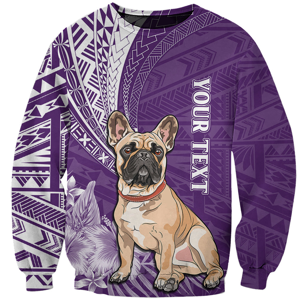 Personalised Polynesian Pacific Bulldog Sweatshirt With Violet Hawaii Tribal Tattoo Patterns - Wonder Print Shop