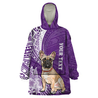 Personalised Polynesian Pacific Bulldog Wearable Blanket Hoodie With Violet Hawaii Tribal Tattoo Patterns - Wonder Print Shop