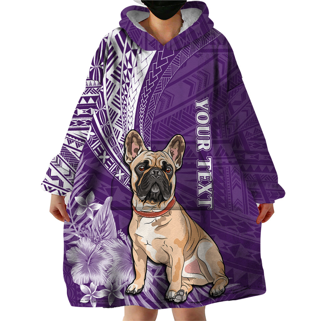 Personalised Polynesian Pacific Bulldog Wearable Blanket Hoodie With Violet Hawaii Tribal Tattoo Patterns - Wonder Print Shop