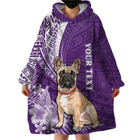 Personalised Polynesian Pacific Bulldog Wearable Blanket Hoodie With Violet Hawaii Tribal Tattoo Patterns - Wonder Print Shop