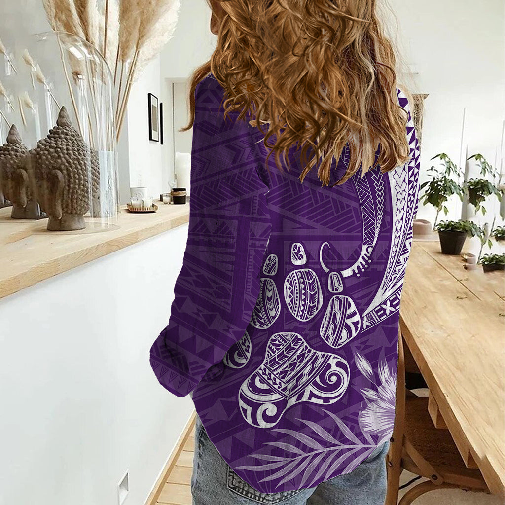Personalised Polynesian Pacific Bulldog Women Casual Shirt With Violet Hawaii Tribal Tattoo Patterns - Wonder Print Shop