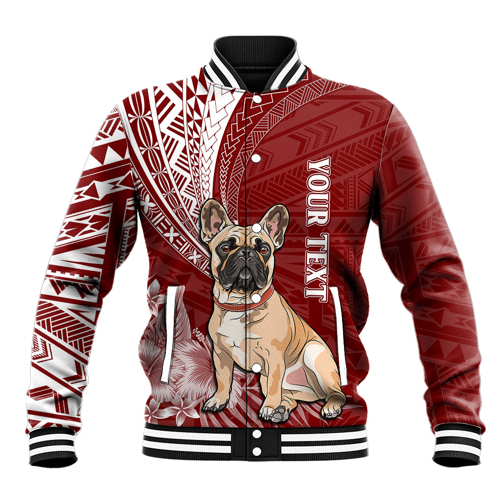 Personalised Polynesian Pacific Bulldog Baseball Jacket With Red Hawaii Tribal Tattoo Patterns LT7 - Wonder Print Shop