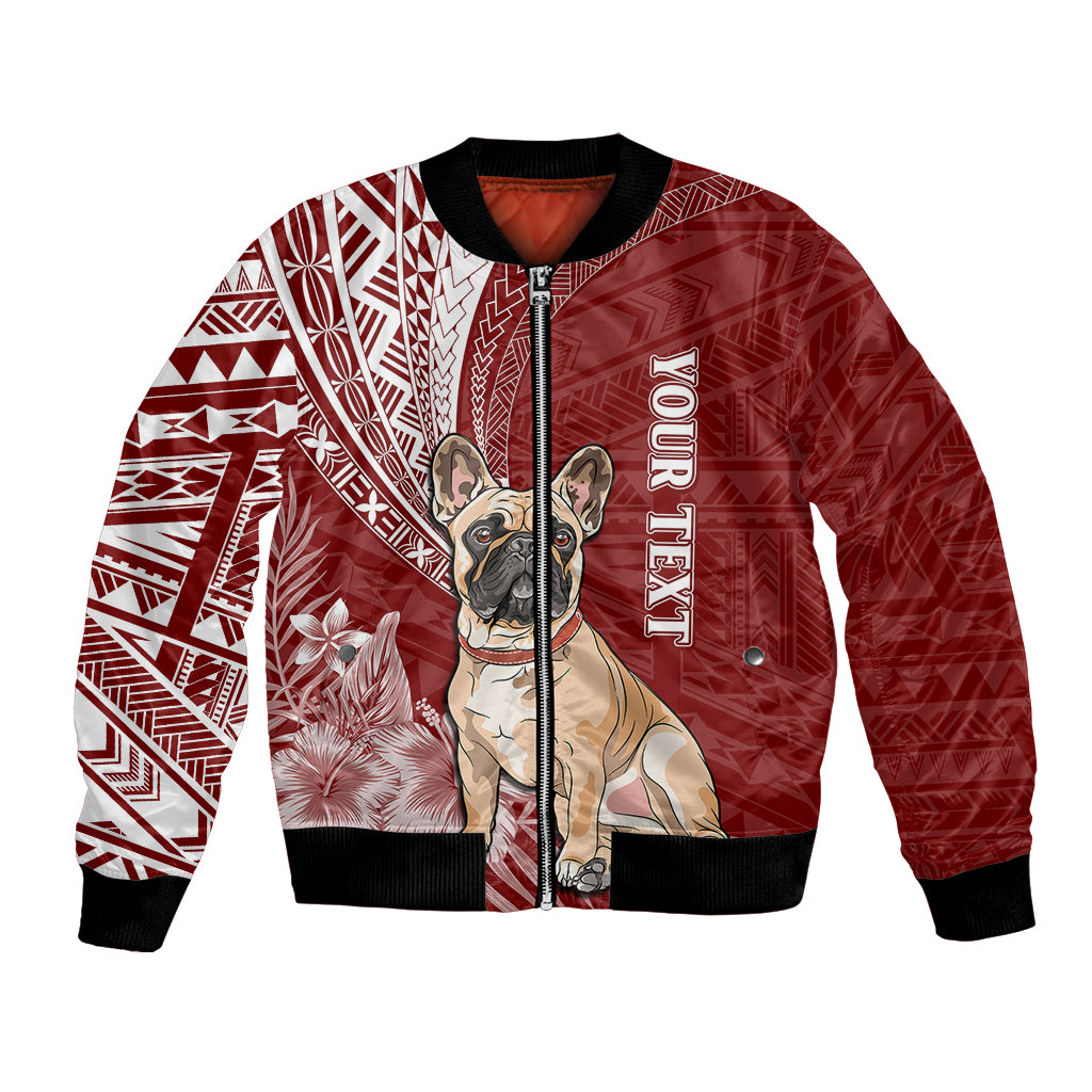 Personalised Polynesian Pacific Bulldog Bomber Jacket With Red Hawaii Tribal Tattoo Patterns LT7 - Wonder Print Shop