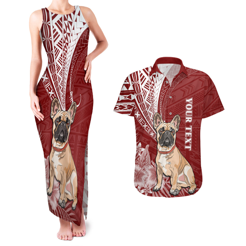 Personalised Polynesian Pacific Bulldog Couples Matching Tank Maxi Dress And Hawaiian Shirt With Red Hawaii Tribal Tattoo Patterns LT7 - Wonder Print Shop