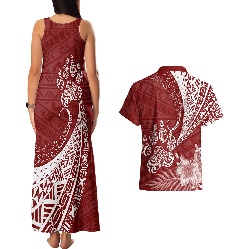 Personalised Polynesian Pacific Bulldog Couples Matching Tank Maxi Dress And Hawaiian Shirt With Red Hawaii Tribal Tattoo Patterns LT7 - Wonder Print Shop