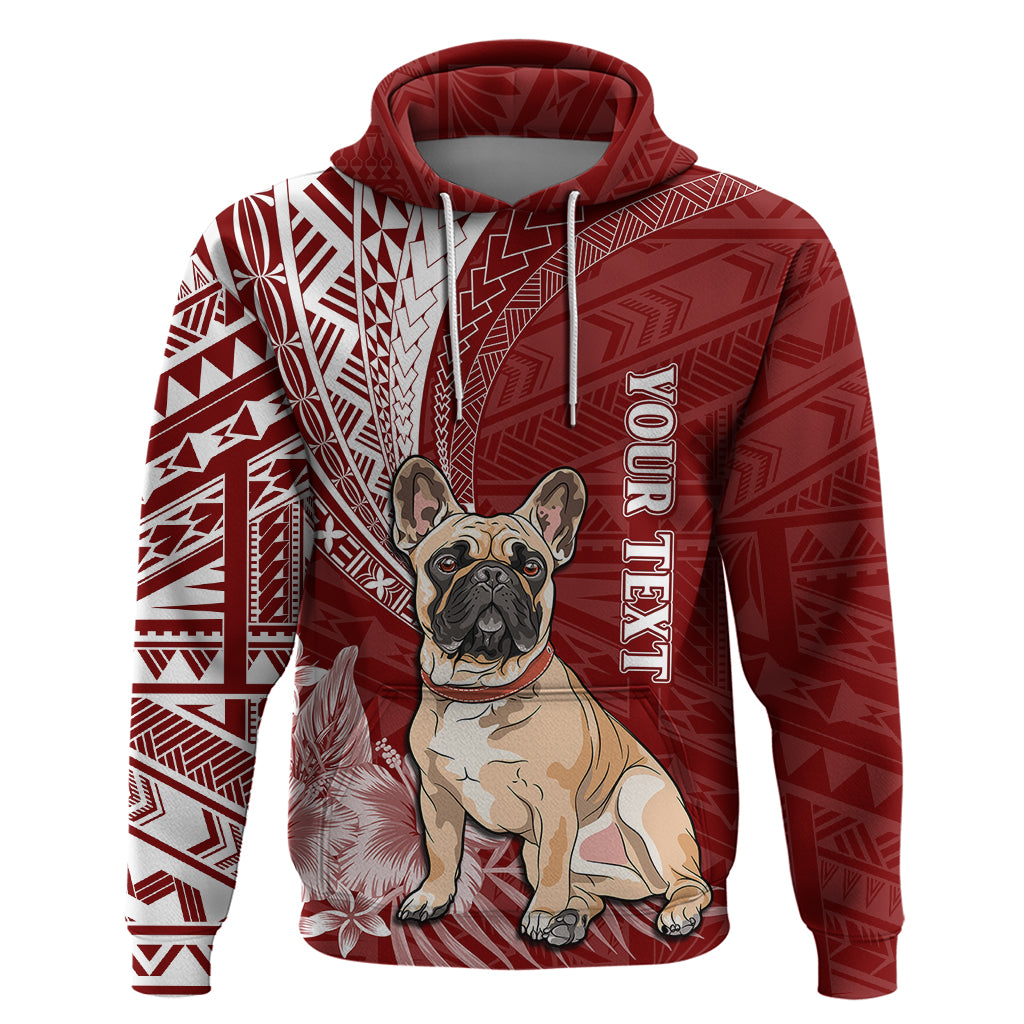 Personalised Polynesian Pacific Bulldog Hoodie With Red Hawaii Tribal Tattoo Patterns - Wonder Print Shop