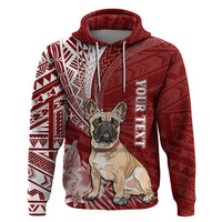 Personalised Polynesian Pacific Bulldog Hoodie With Red Hawaii Tribal Tattoo Patterns - Wonder Print Shop