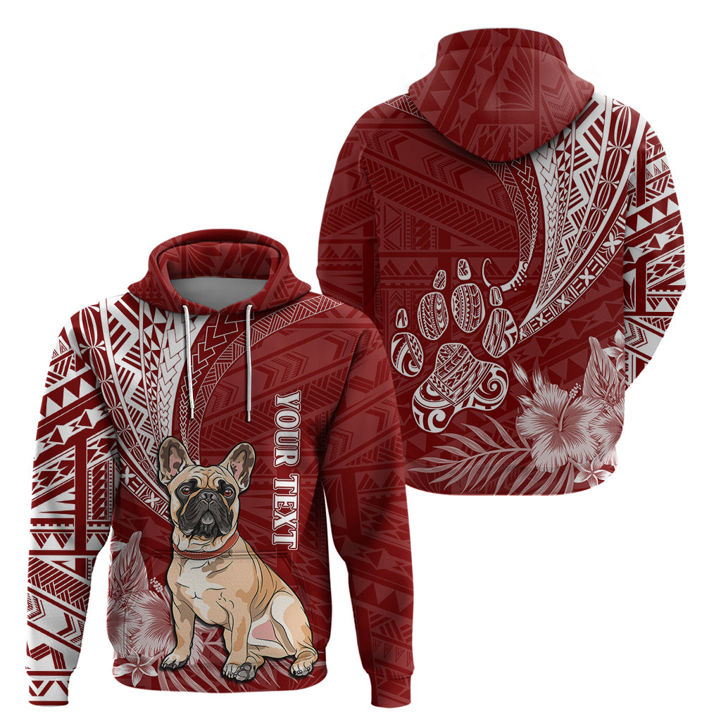 Personalised Polynesian Pacific Bulldog Hoodie With Red Hawaii Tribal Tattoo Patterns - Wonder Print Shop