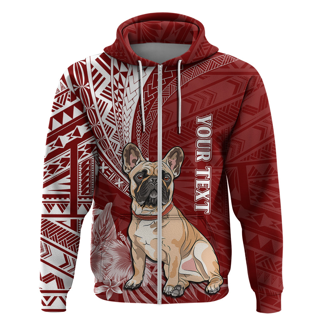 Personalised Polynesian Pacific Bulldog Hoodie With Red Hawaii Tribal Tattoo Patterns - Wonder Print Shop