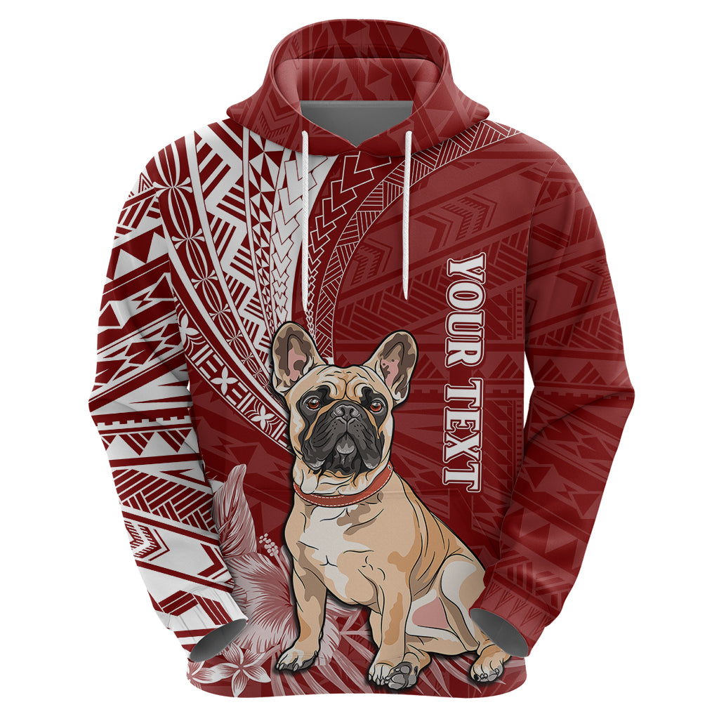 Personalised Polynesian Pacific Bulldog Hoodie With Red Hawaii Tribal Tattoo Patterns - Wonder Print Shop