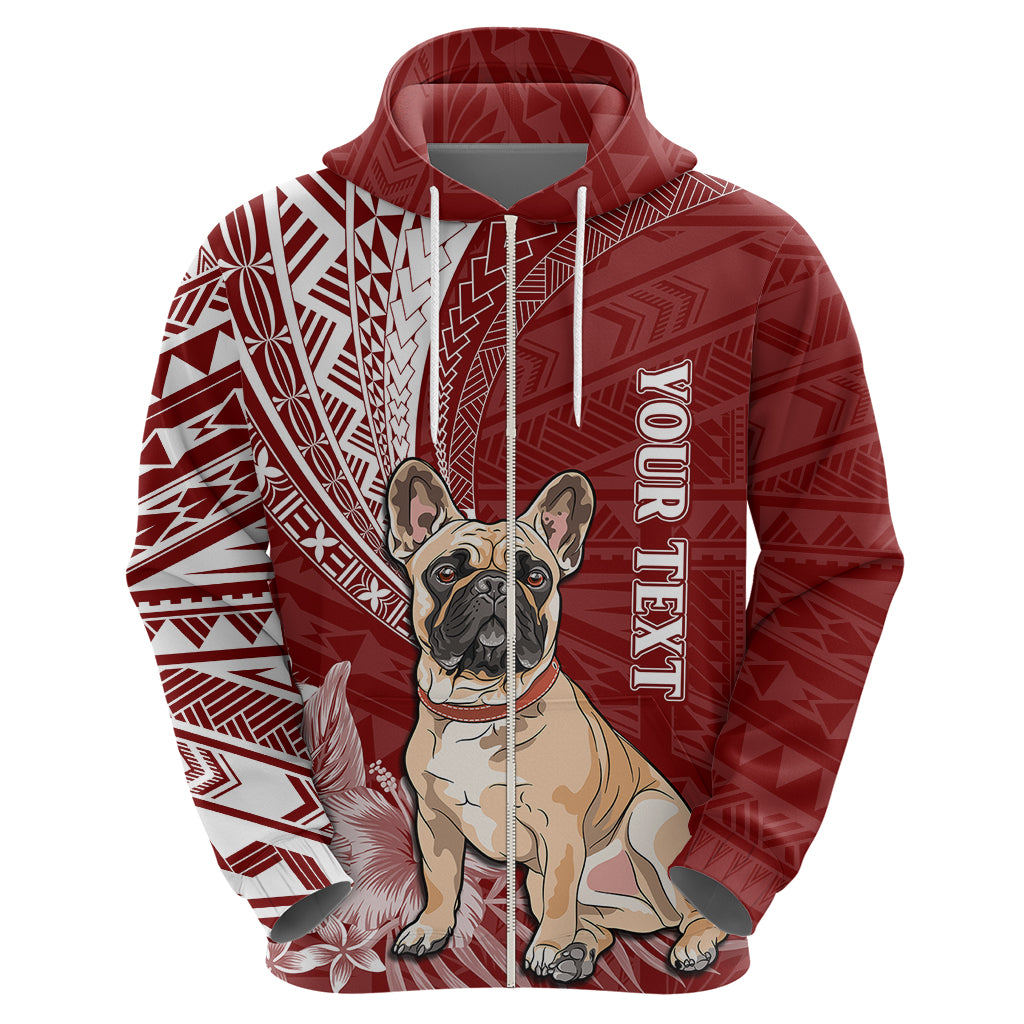 Personalised Polynesian Pacific Bulldog Hoodie With Red Hawaii Tribal Tattoo Patterns - Wonder Print Shop