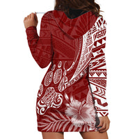 Personalised Polynesian Pacific Bulldog Hoodie Dress With Red Hawaii Tribal Tattoo Patterns - Wonder Print Shop