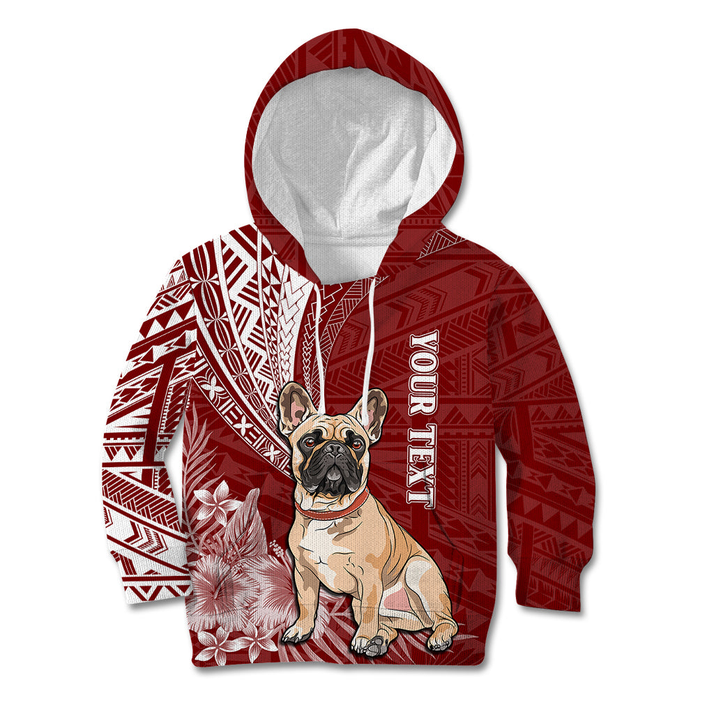 Personalised Polynesian Pacific Bulldog Kid Hoodie With Red Hawaii Tribal Tattoo Patterns - Wonder Print Shop