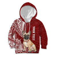 Personalised Polynesian Pacific Bulldog Kid Hoodie With Red Hawaii Tribal Tattoo Patterns - Wonder Print Shop