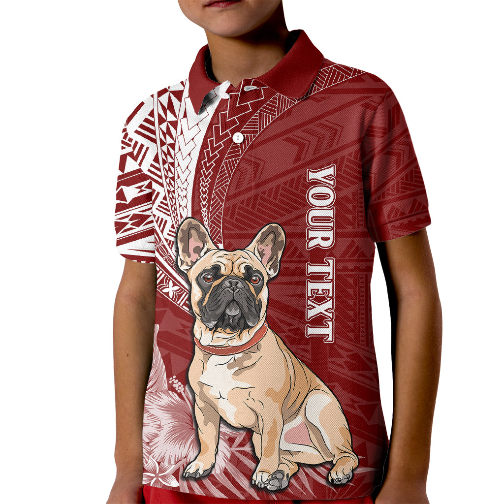 Personalised Polynesian Pacific Bulldog Kid Polo Shirt With Red Hawaii Tribal Tattoo Patterns - Wonder Print Shop