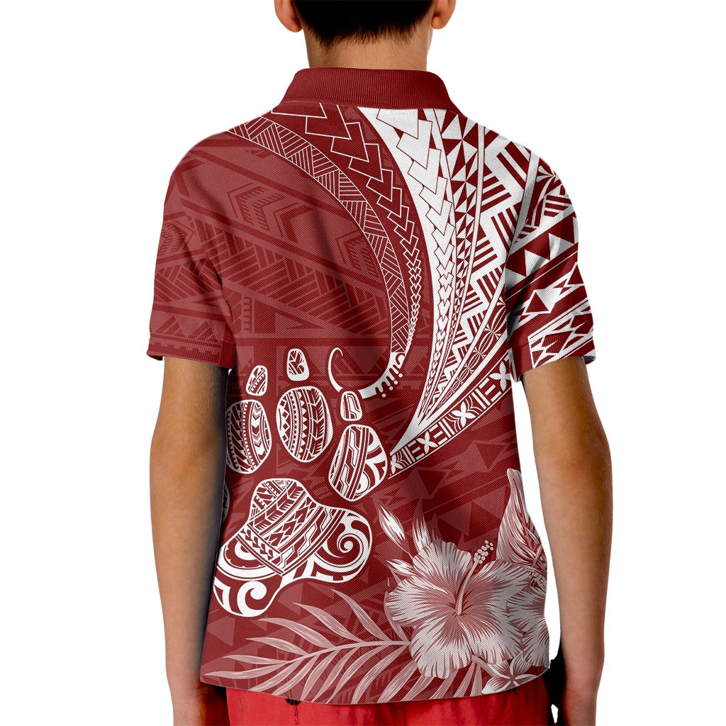 Personalised Polynesian Pacific Bulldog Kid Polo Shirt With Red Hawaii Tribal Tattoo Patterns - Wonder Print Shop