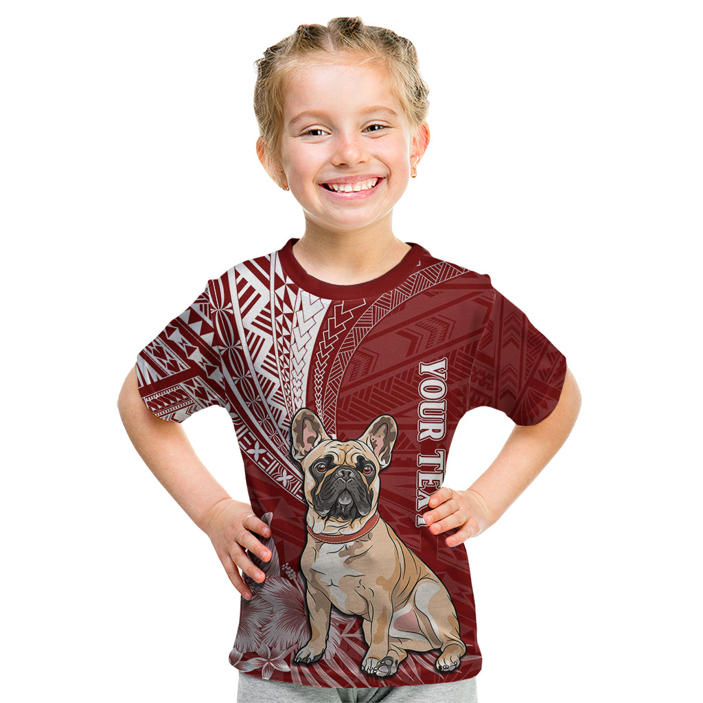 Personalised Polynesian Pacific Bulldog Kid T Shirt With Red Hawaii Tribal Tattoo Patterns - Wonder Print Shop
