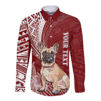 Personalised Polynesian Pacific Bulldog Long Sleeve Button Shirt With Red Hawaii Tribal Tattoo Patterns - Wonder Print Shop