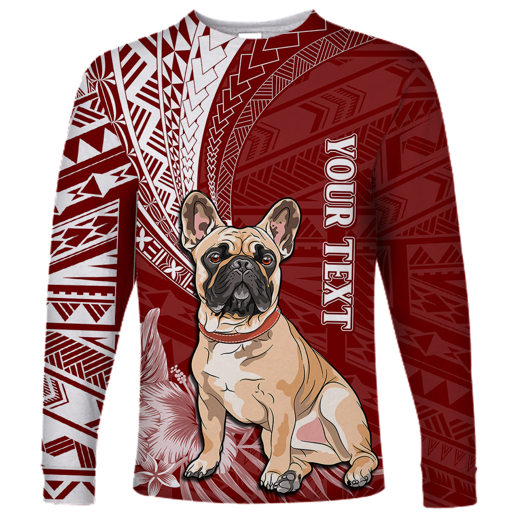 Personalised Polynesian Pacific Bulldog Long Sleeve Shirt With Red Hawaii Tribal Tattoo Patterns - Wonder Print Shop