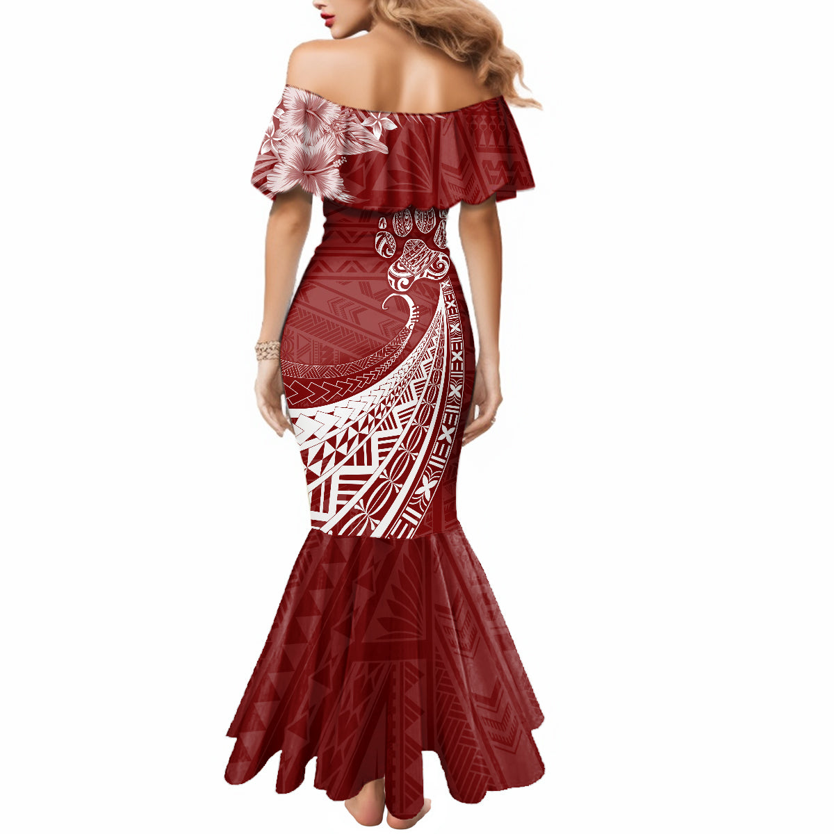 Personalised Polynesian Pacific Bulldog Mermaid Dress With Red Hawaii Tribal Tattoo Patterns - Wonder Print Shop