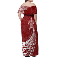 Personalised Polynesian Pacific Bulldog Off Shoulder Maxi Dress With Red Hawaii Tribal Tattoo Patterns - Wonder Print Shop