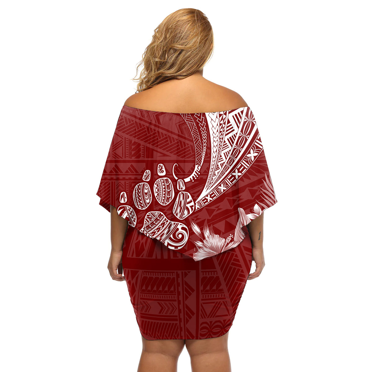 Personalised Polynesian Pacific Bulldog Off Shoulder Short Dress With Red Hawaii Tribal Tattoo Patterns - Wonder Print Shop