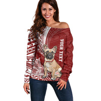 Personalised Polynesian Pacific Bulldog Off Shoulder Sweater With Red Hawaii Tribal Tattoo Patterns - Wonder Print Shop
