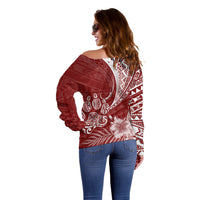 Personalised Polynesian Pacific Bulldog Off Shoulder Sweater With Red Hawaii Tribal Tattoo Patterns - Wonder Print Shop