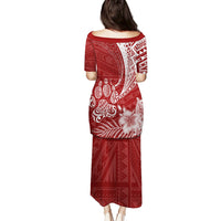 Personalised Polynesian Pacific Bulldog Puletasi With Red Hawaii Tribal Tattoo Patterns - Wonder Print Shop