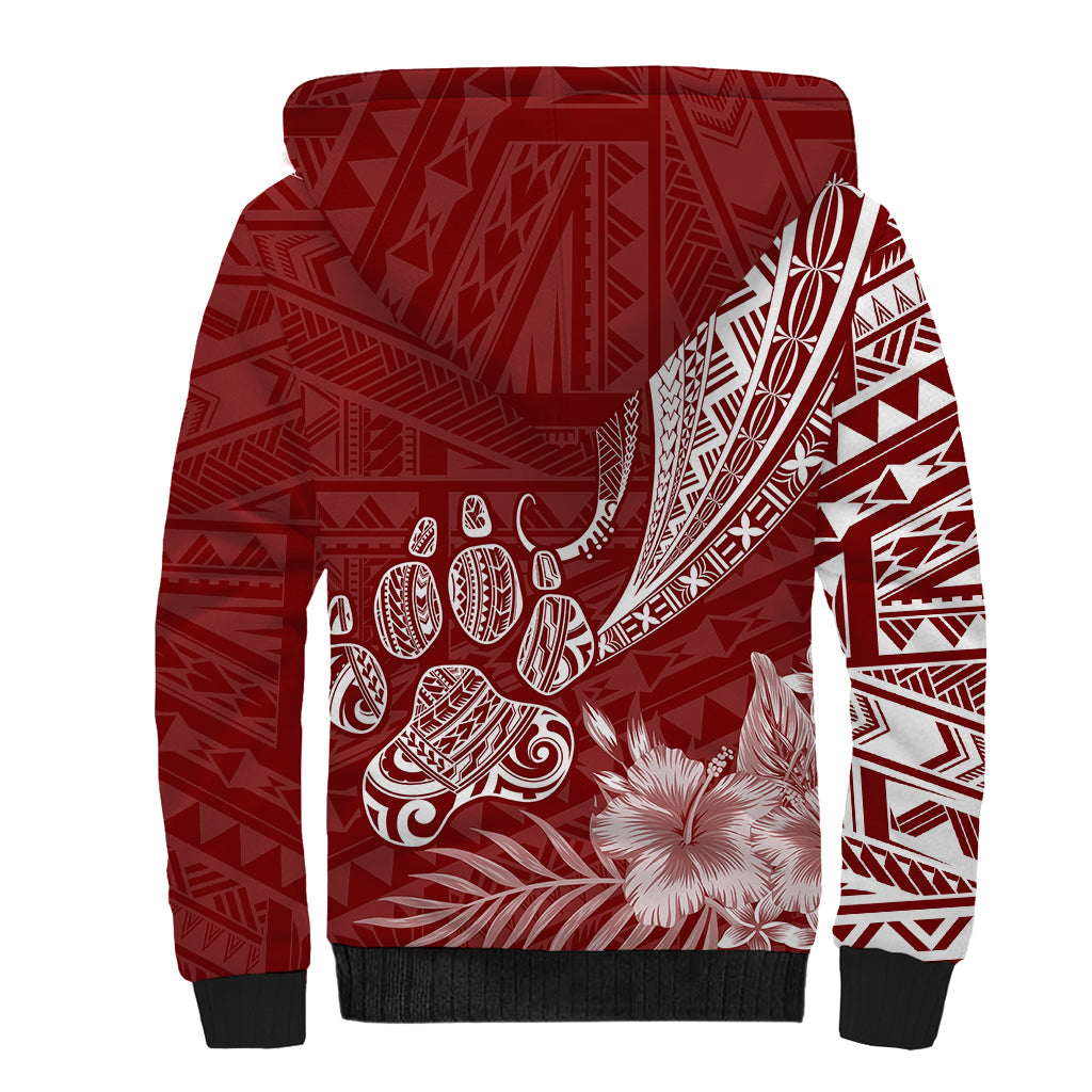 Personalised Polynesian Pacific Bulldog Sherpa Hoodie With Red Hawaii Tribal Tattoo Patterns - Wonder Print Shop