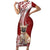 Personalised Polynesian Pacific Bulldog Short Sleeve Bodycon Dress With Red Hawaii Tribal Tattoo Patterns - Wonder Print Shop