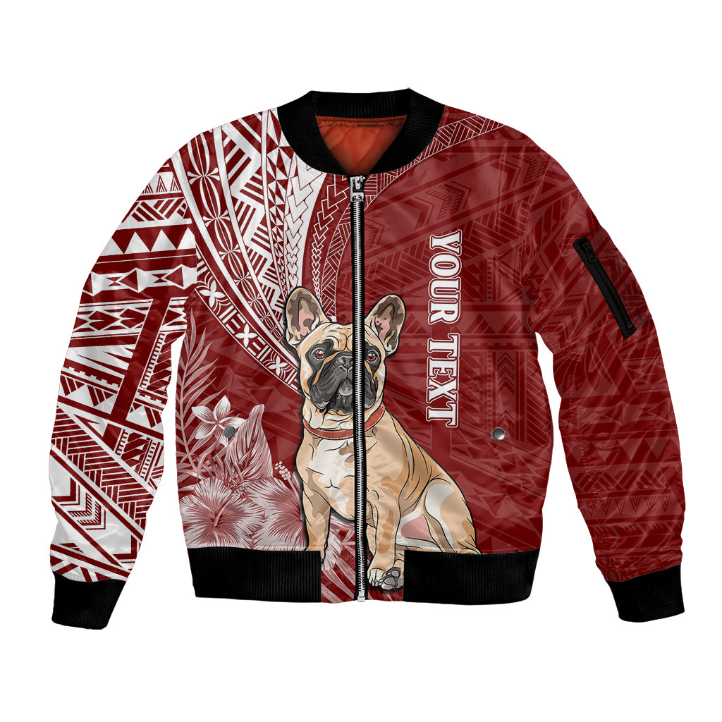 Personalised Polynesian Pacific Bulldog Sleeve Zip Bomber Jacket With Red Hawaii Tribal Tattoo Patterns - Wonder Print Shop