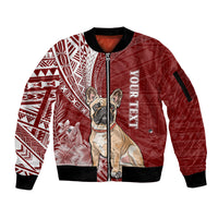 Personalised Polynesian Pacific Bulldog Sleeve Zip Bomber Jacket With Red Hawaii Tribal Tattoo Patterns - Wonder Print Shop