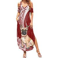 Personalised Polynesian Pacific Bulldog Summer Maxi Dress With Red Hawaii Tribal Tattoo Patterns - Wonder Print Shop