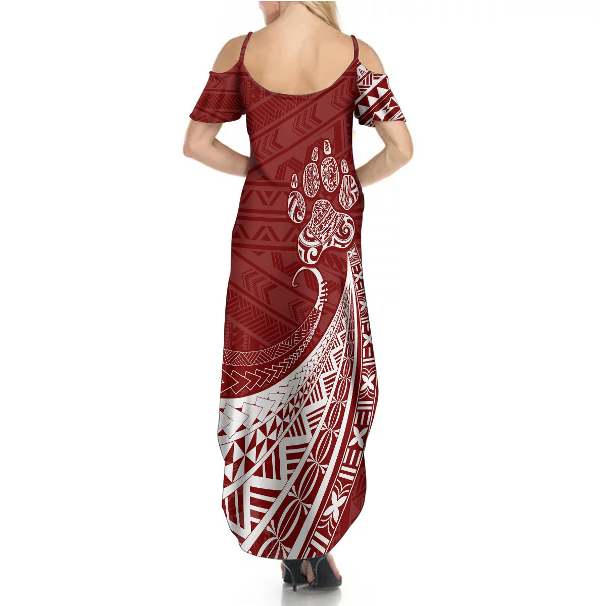 Personalised Polynesian Pacific Bulldog Summer Maxi Dress With Red Hawaii Tribal Tattoo Patterns - Wonder Print Shop