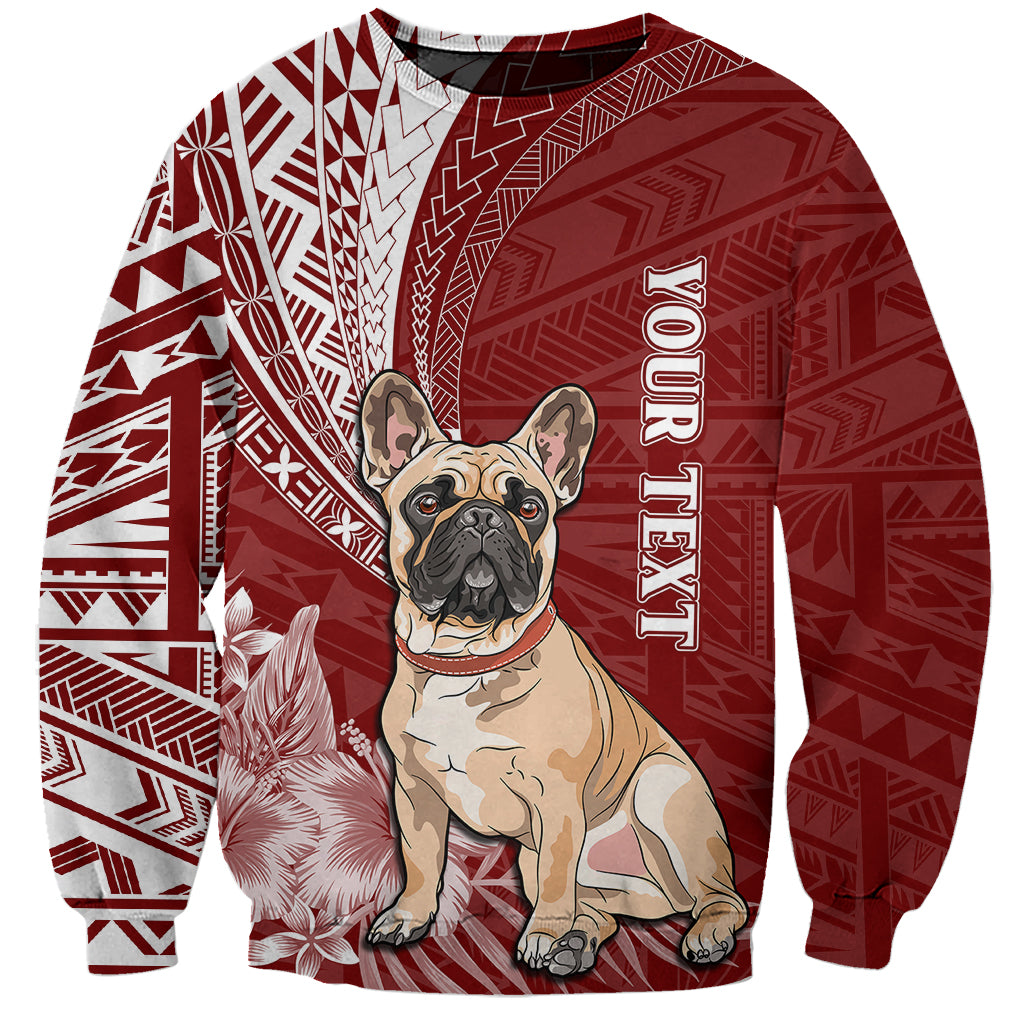 Personalised Polynesian Pacific Bulldog Sweatshirt With Red Hawaii Tribal Tattoo Patterns - Wonder Print Shop