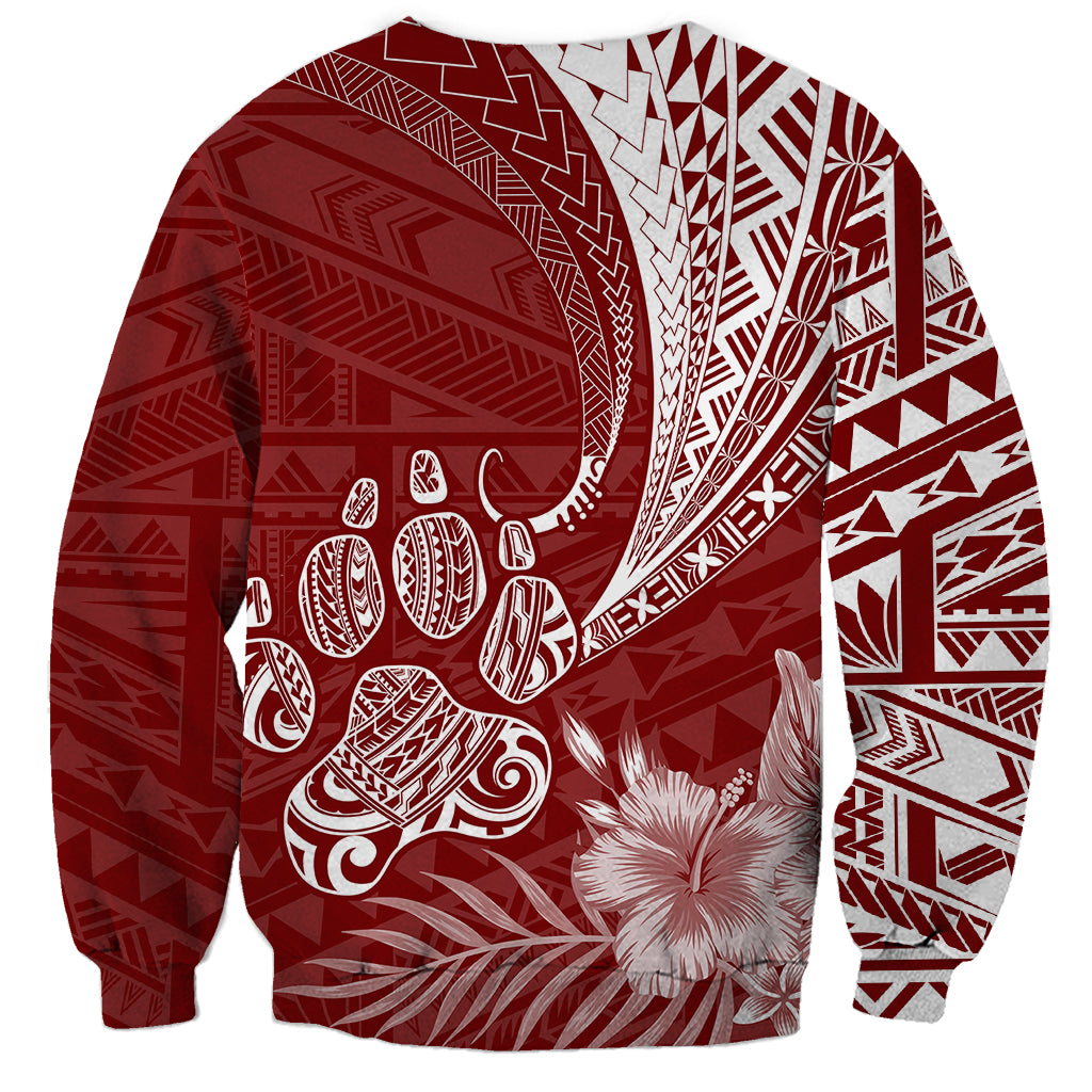Personalised Polynesian Pacific Bulldog Sweatshirt With Red Hawaii Tribal Tattoo Patterns - Wonder Print Shop