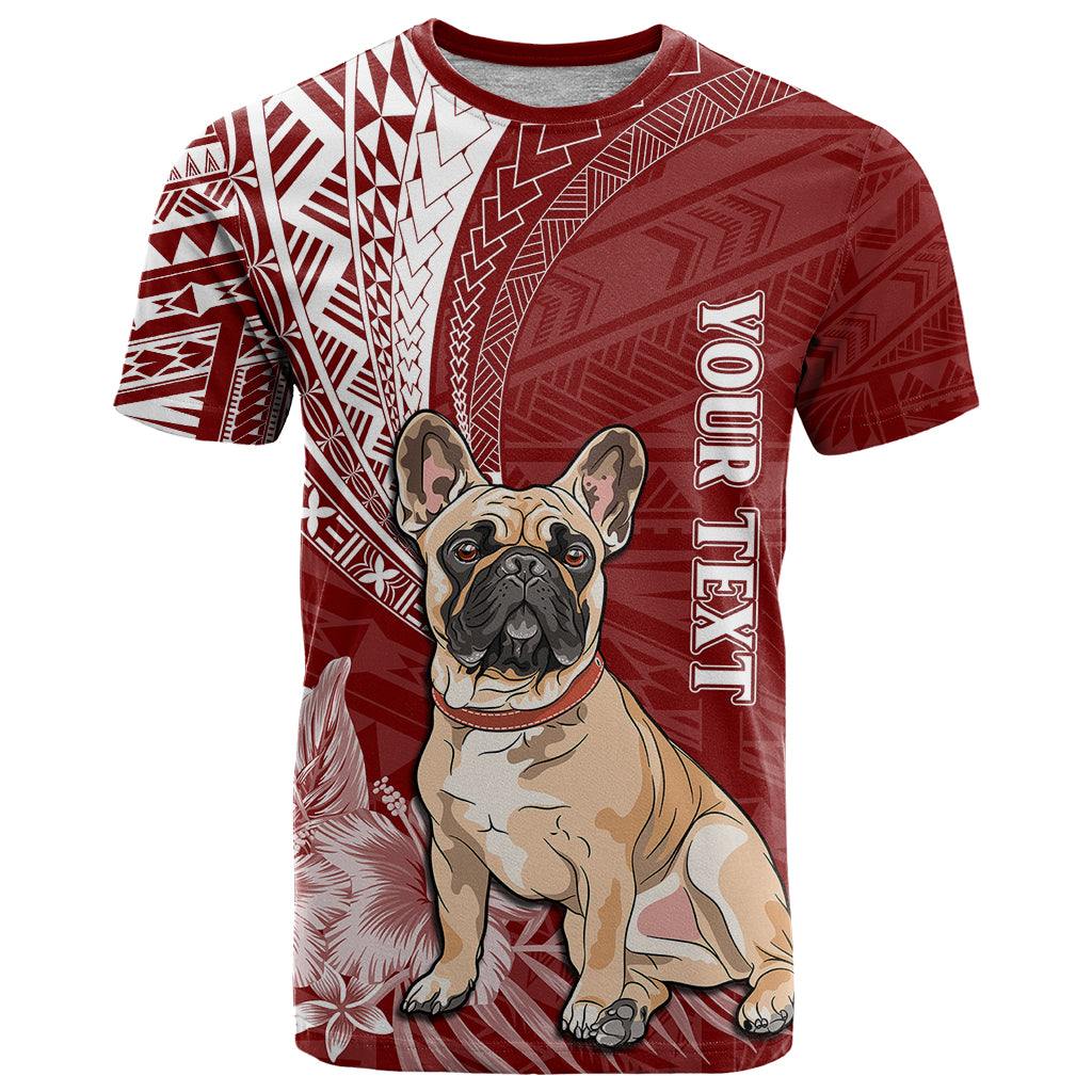 Personalised Polynesian Pacific Bulldog T Shirt With Red Hawaii Tribal Tattoo Patterns - Wonder Print Shop