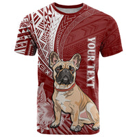 Personalised Polynesian Pacific Bulldog T Shirt With Red Hawaii Tribal Tattoo Patterns - Wonder Print Shop