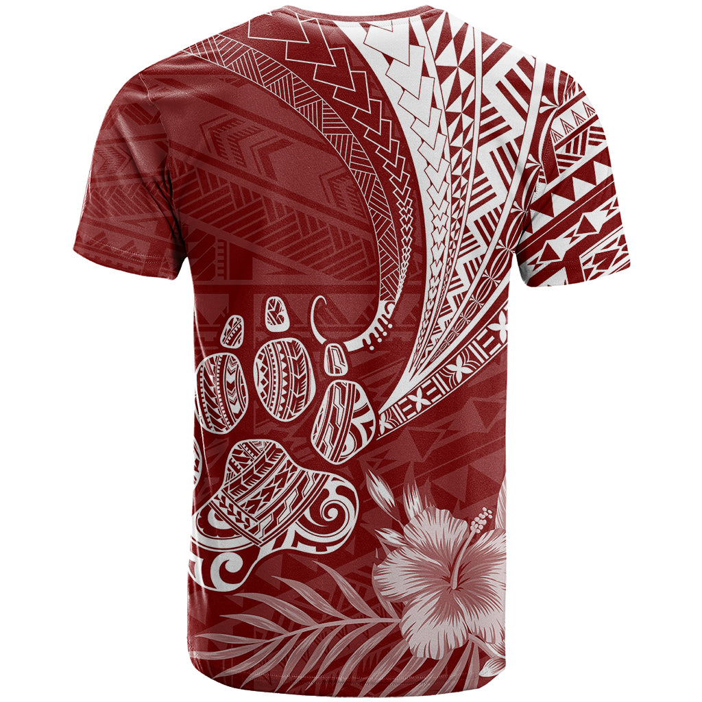 Personalised Polynesian Pacific Bulldog T Shirt With Red Hawaii Tribal Tattoo Patterns - Wonder Print Shop
