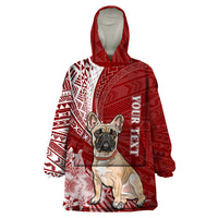 Personalised Polynesian Pacific Bulldog Wearable Blanket Hoodie With Red Hawaii Tribal Tattoo Patterns - Wonder Print Shop
