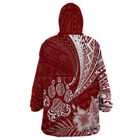 Personalised Polynesian Pacific Bulldog Wearable Blanket Hoodie With Red Hawaii Tribal Tattoo Patterns - Wonder Print Shop
