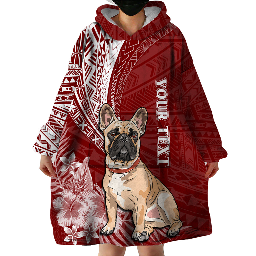 Personalised Polynesian Pacific Bulldog Wearable Blanket Hoodie With Red Hawaii Tribal Tattoo Patterns - Wonder Print Shop