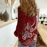 Personalised Polynesian Pacific Bulldog Women Casual Shirt With Red Hawaii Tribal Tattoo Patterns - Wonder Print Shop