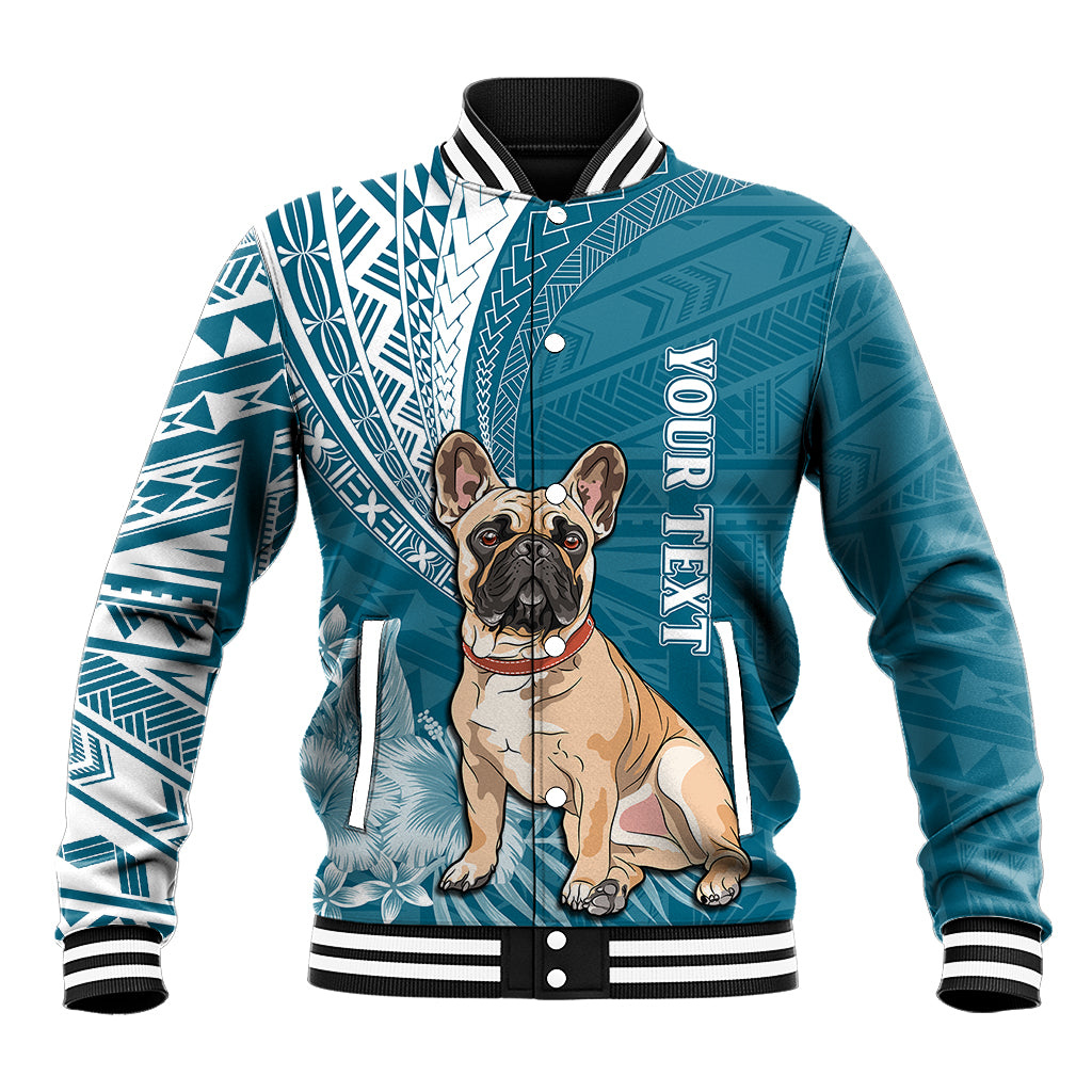 Personalised Polynesian Pacific Bulldog Baseball Jacket With Teal Hawaii Tribal Tattoo Patterns LT7 - Wonder Print Shop