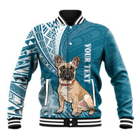 Personalised Polynesian Pacific Bulldog Baseball Jacket With Teal Hawaii Tribal Tattoo Patterns LT7 - Wonder Print Shop