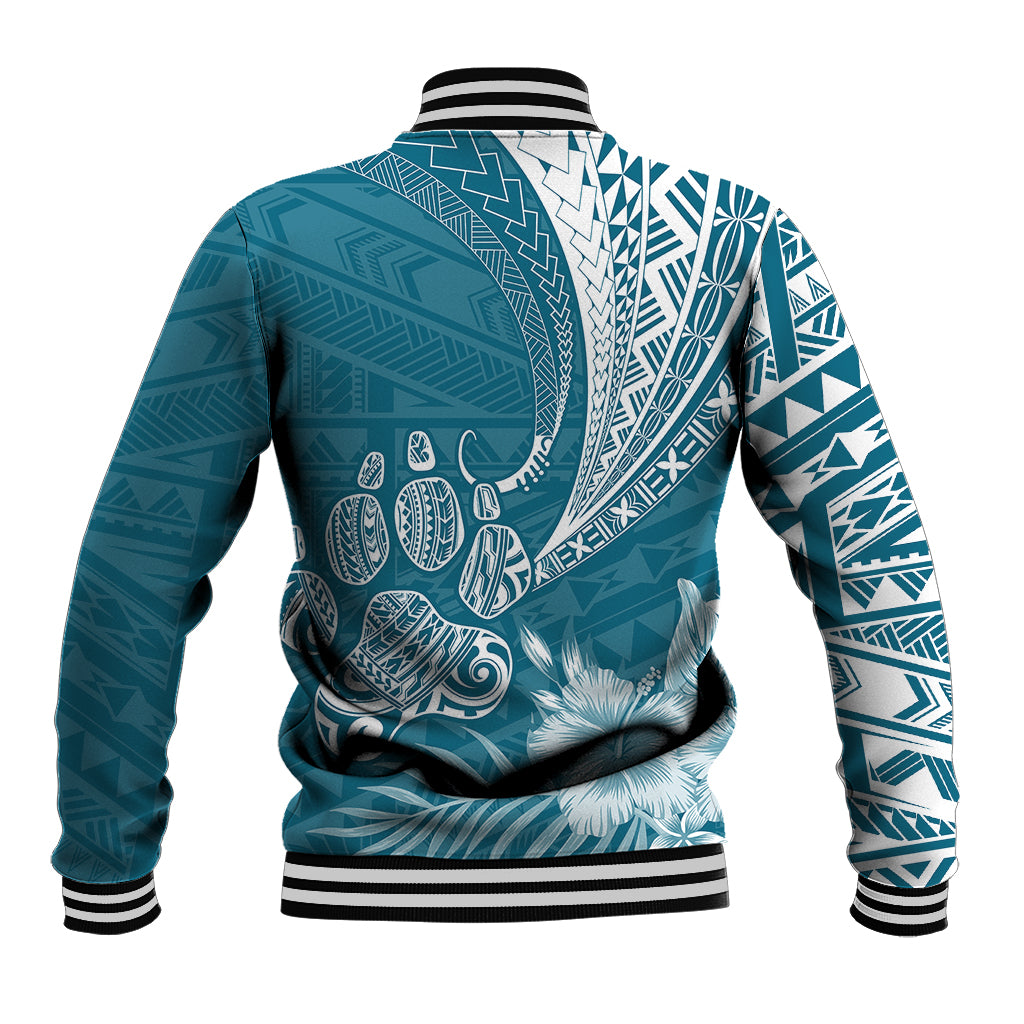 Personalised Polynesian Pacific Bulldog Baseball Jacket With Teal Hawaii Tribal Tattoo Patterns LT7 - Wonder Print Shop