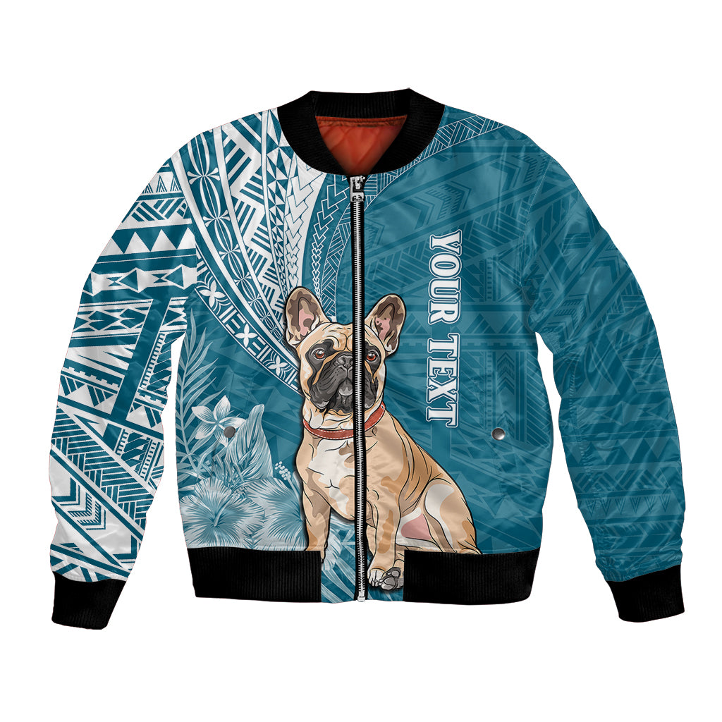 Personalised Polynesian Pacific Bulldog Bomber Jacket With Teal Hawaii Tribal Tattoo Patterns LT7 - Wonder Print Shop